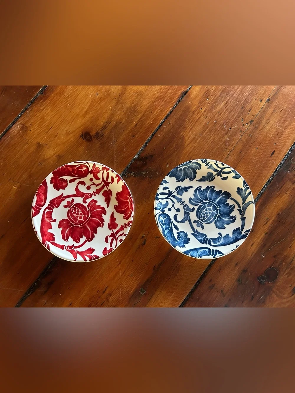 Pier 1 Red and Blue Floral Ceramic Side Plates 7” set of 2